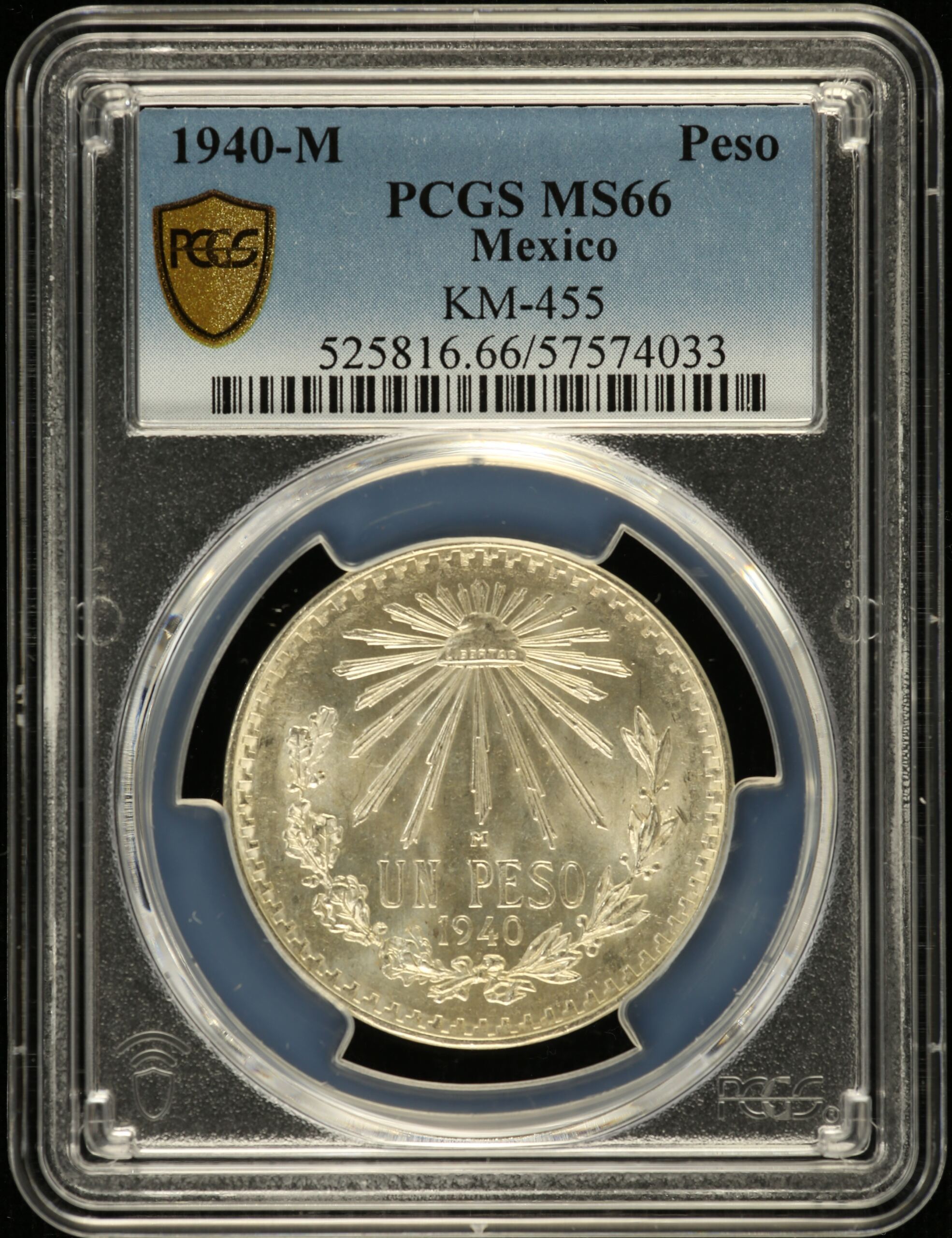 Mexican Coins Modern Silver & Minors Peso Modern Silver & Minors Peso 1940 M KM-455 PCGS MS66 0155611 Modern Silver & Minors Peso 1940 M KM-455 PCGS MS66 0155611Modern Silver & Minors Peso 1940 M KM-455 PCGS MS66 0155611