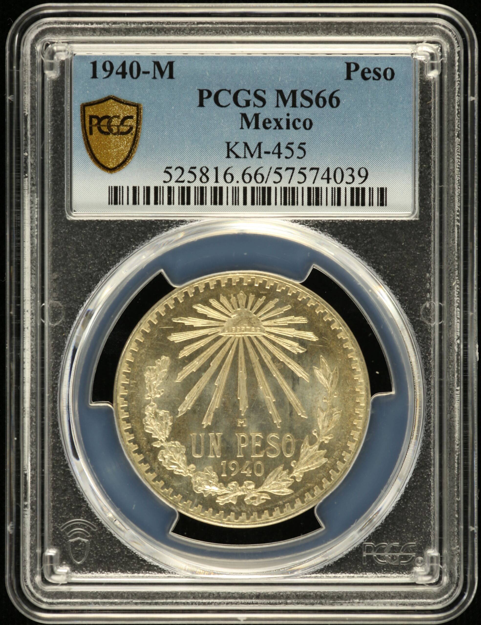 Mexican Coins Modern Silver & Minors Peso Modern Silver & Minors Peso 1940 M KM-455 PCGS MS66 0155612 Modern Silver & Minors Peso 1940 M KM-455 PCGS MS66 0155612Modern Silver & Minors Peso 1940 M KM-455 PCGS MS66 0155612