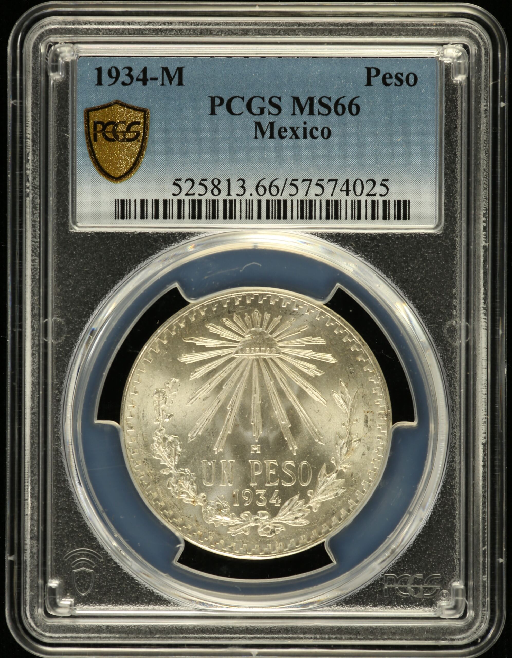 Mexican Coins Modern Silver & Minors Peso Modern Silver & Minors Peso 1934 M PCGS MS66 0155639 Modern Silver & Minors Peso 1934 M PCGS MS66 0155639Modern Silver & Minors Peso 1934 M PCGS MS66 0155639