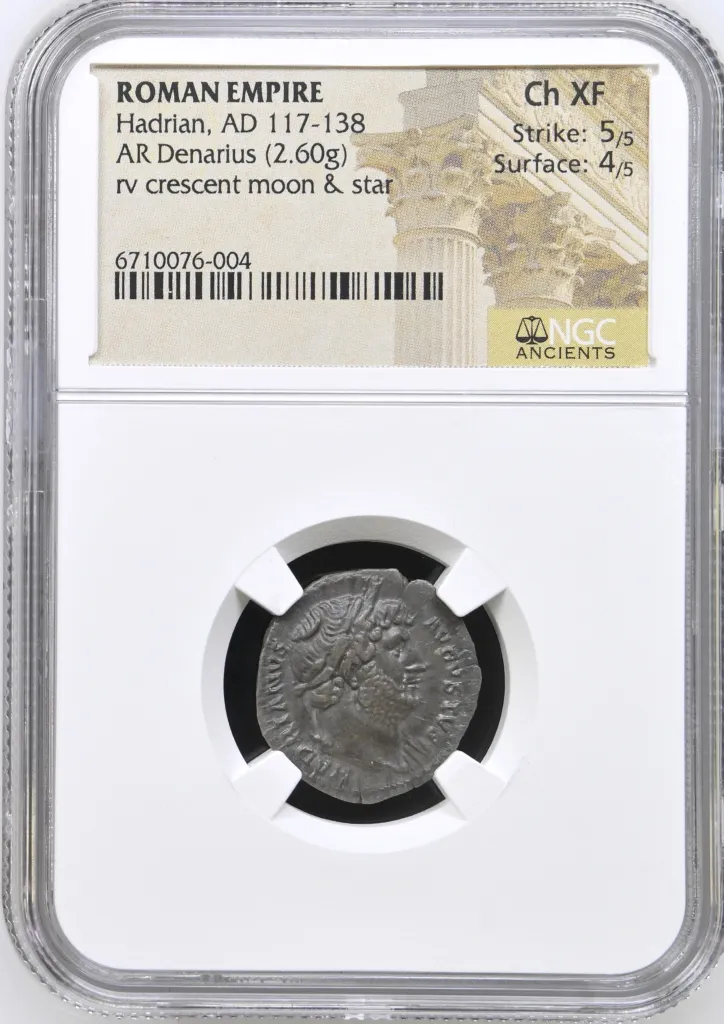Roman Imperial Hadrian 117-138 AD AR Denarius NGC Ch XF 0155814
