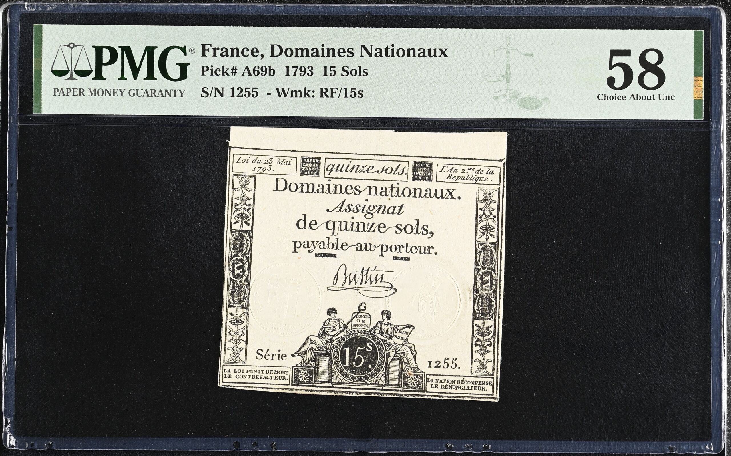 France World Currency France 15 Sols 1793 Pick# A69b PMG Ch AU58 0155682 France 15 Sols 1793 Pick# A69b PMG Ch AU58 0155682France 15 Sols 1793 Pick# A69b PMG Ch AU58 0155682