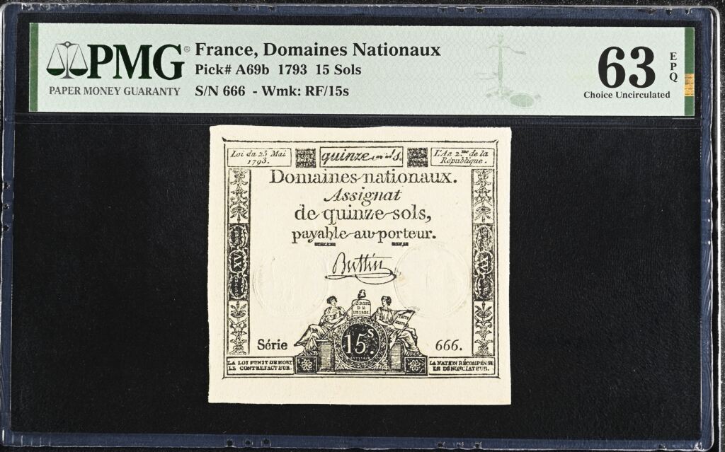 France 15 Sols 1793 Pick# A69b PMG Ch UNC63 EPQ 0155684
