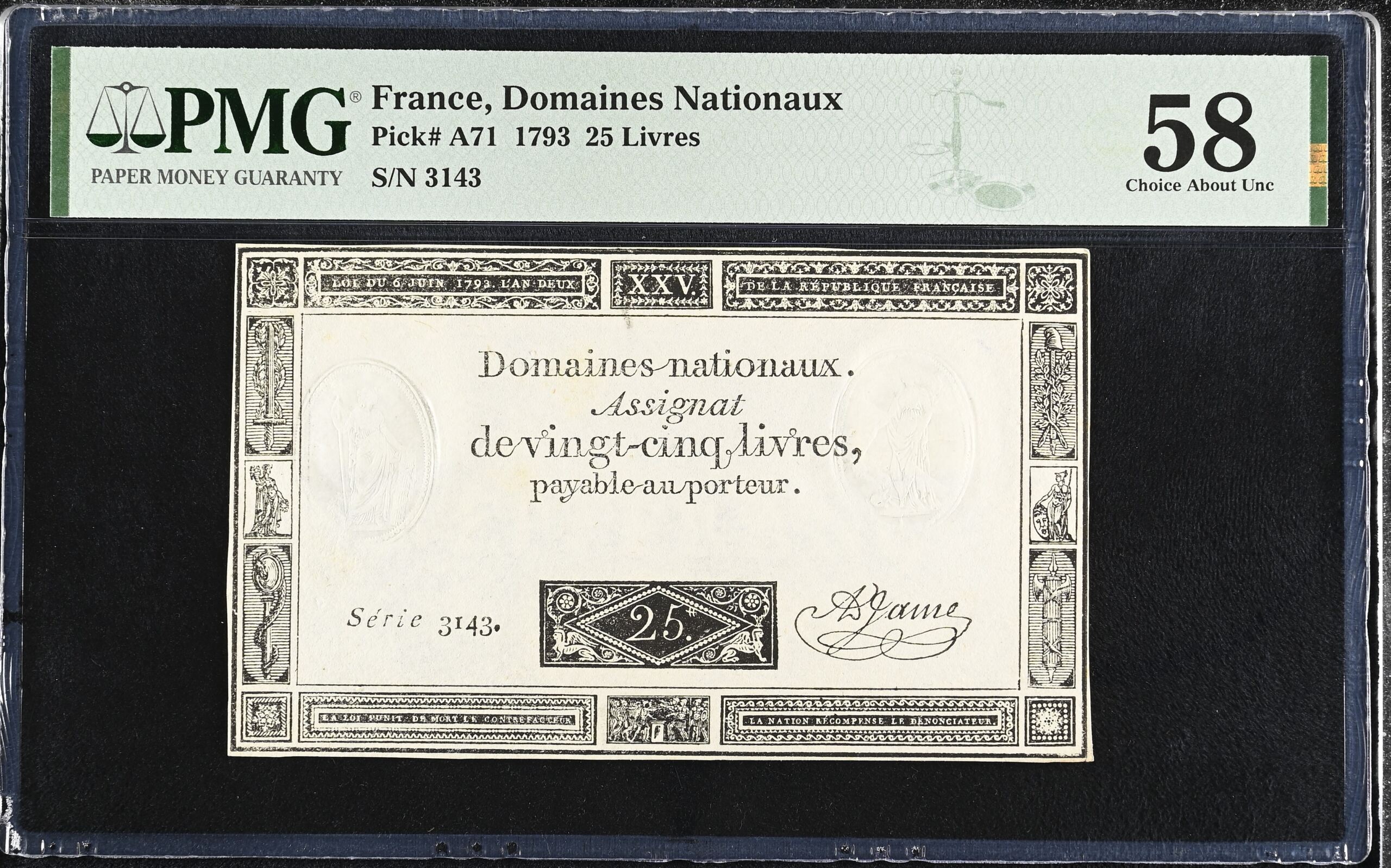 France World Currency France 25 Livres 1793 Pick# A71 PMG Ch AU58 0155686 France 25 Livres 1793 Pick# A71 PMG Ch AU58 0155686France 25 Livres 1793 Pick# A71 PMG Ch AU58 0155686
