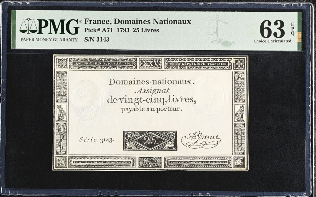 France 25 Livres 1793 Pick# A71 PMG Ch UNC63 EPQ 0155687