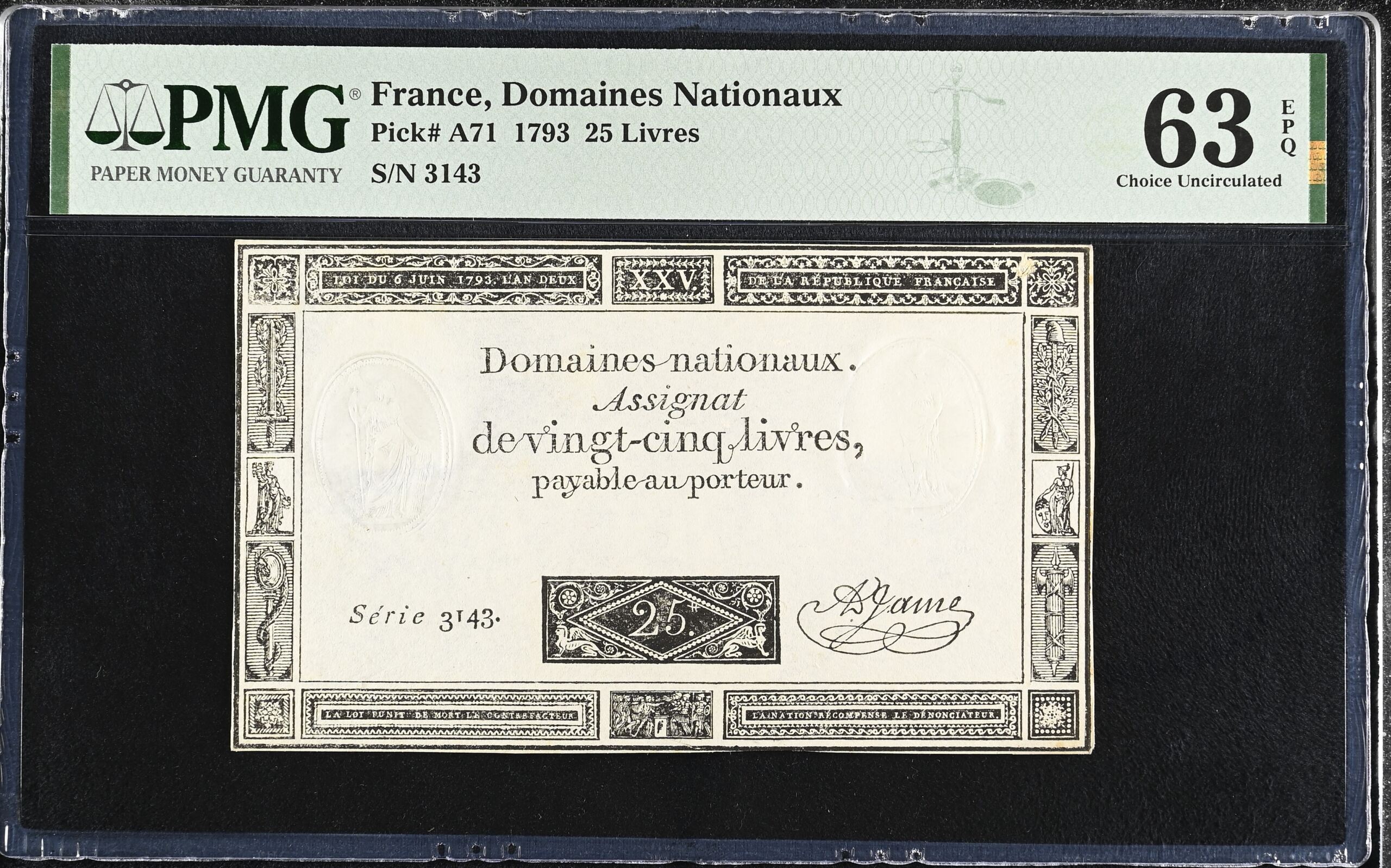 France World Currency France 25 Livres 1793 Pick# A71 PMG Ch UNC63 EPQ 0155687 France 25 Livres 1793 Pick# A71 PMG Ch UNC63 EPQ 0155687France 25 Livres 1793 Pick# A71 PMG Ch UNC63 EPQ 0155687