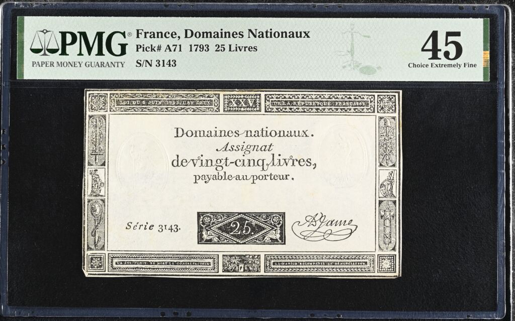 France 25 Livres 1793 Pick# A71 PMG Ch XF45 0155688