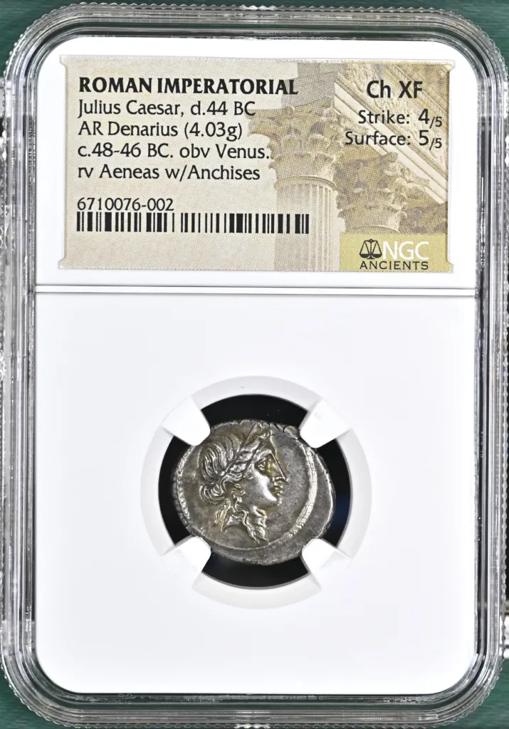 Roman Imperatorial Julius Caesar d.44 BC AR Denarius NGC Ch XF 0155882