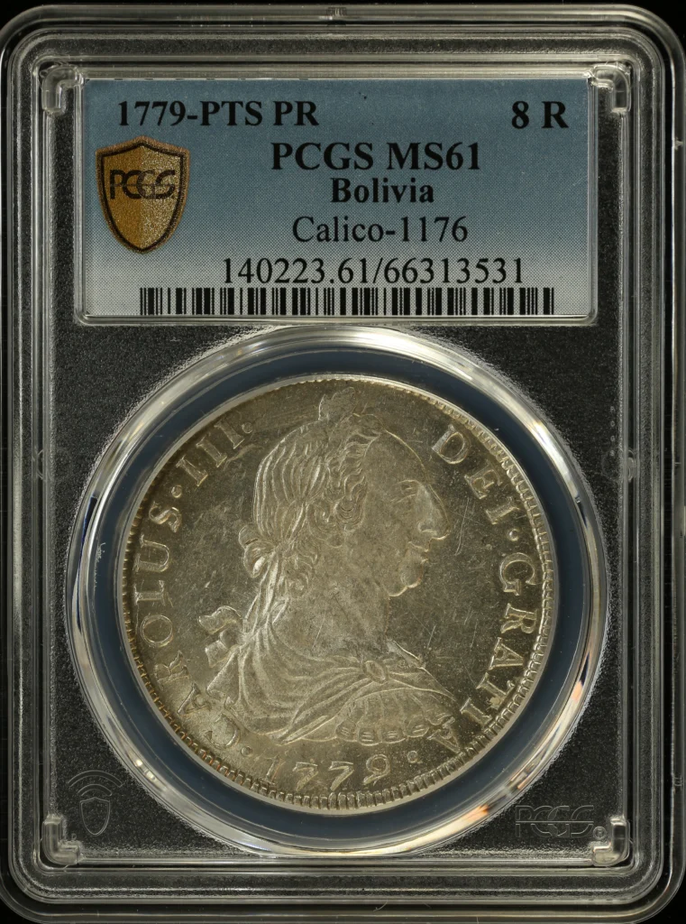 Bolivia Latin American Coins Bolivia 8 Reales 1779 Pts PR PCGS MS61 Calico-1176 0155912 Bolivia 8 Reales 1779 Pts PR PCGS MS61 Calico-1176 0155912