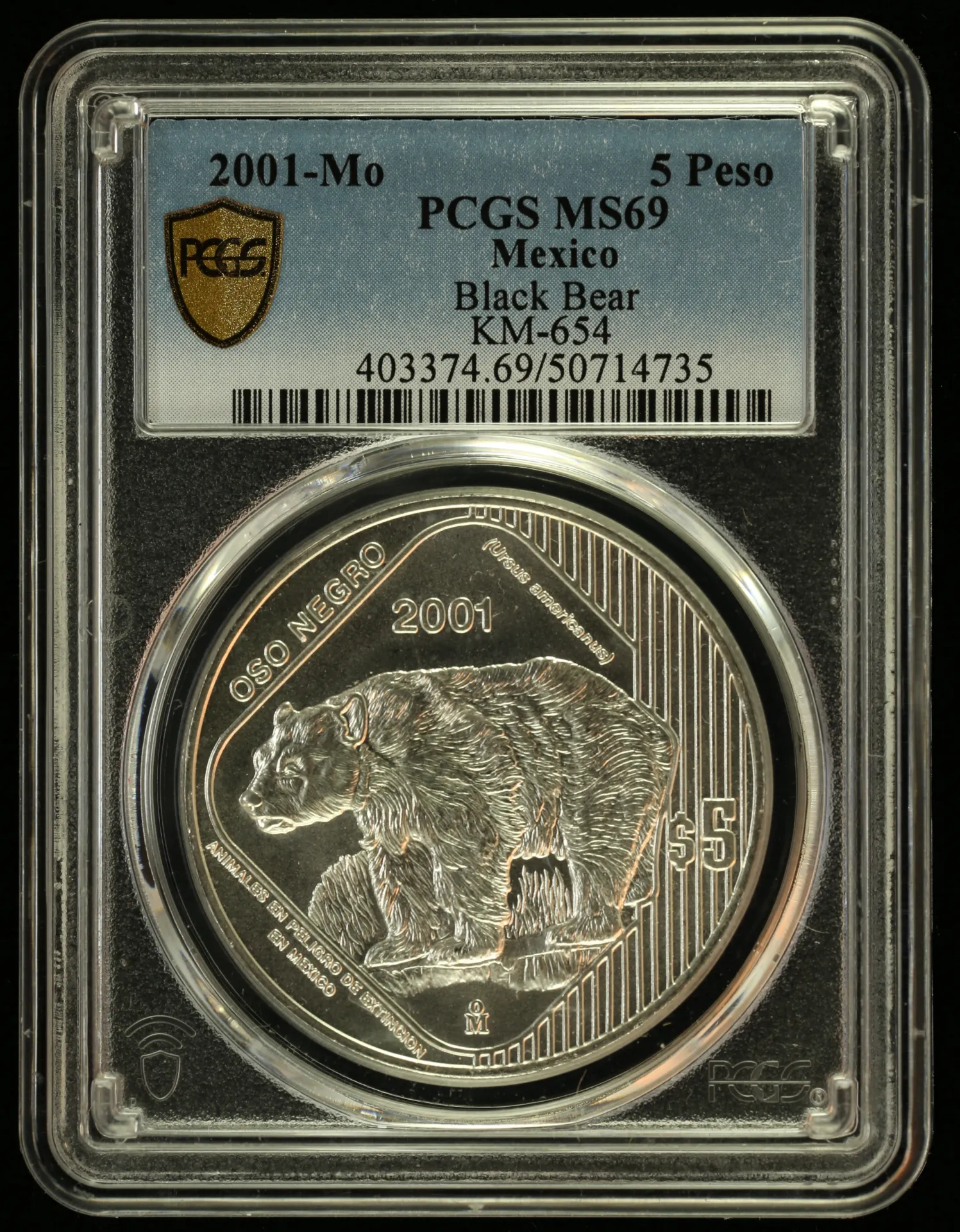 Modern Silver & Minors 5 Peso 2001 Mo KM-654 PCGS MS69 0155876