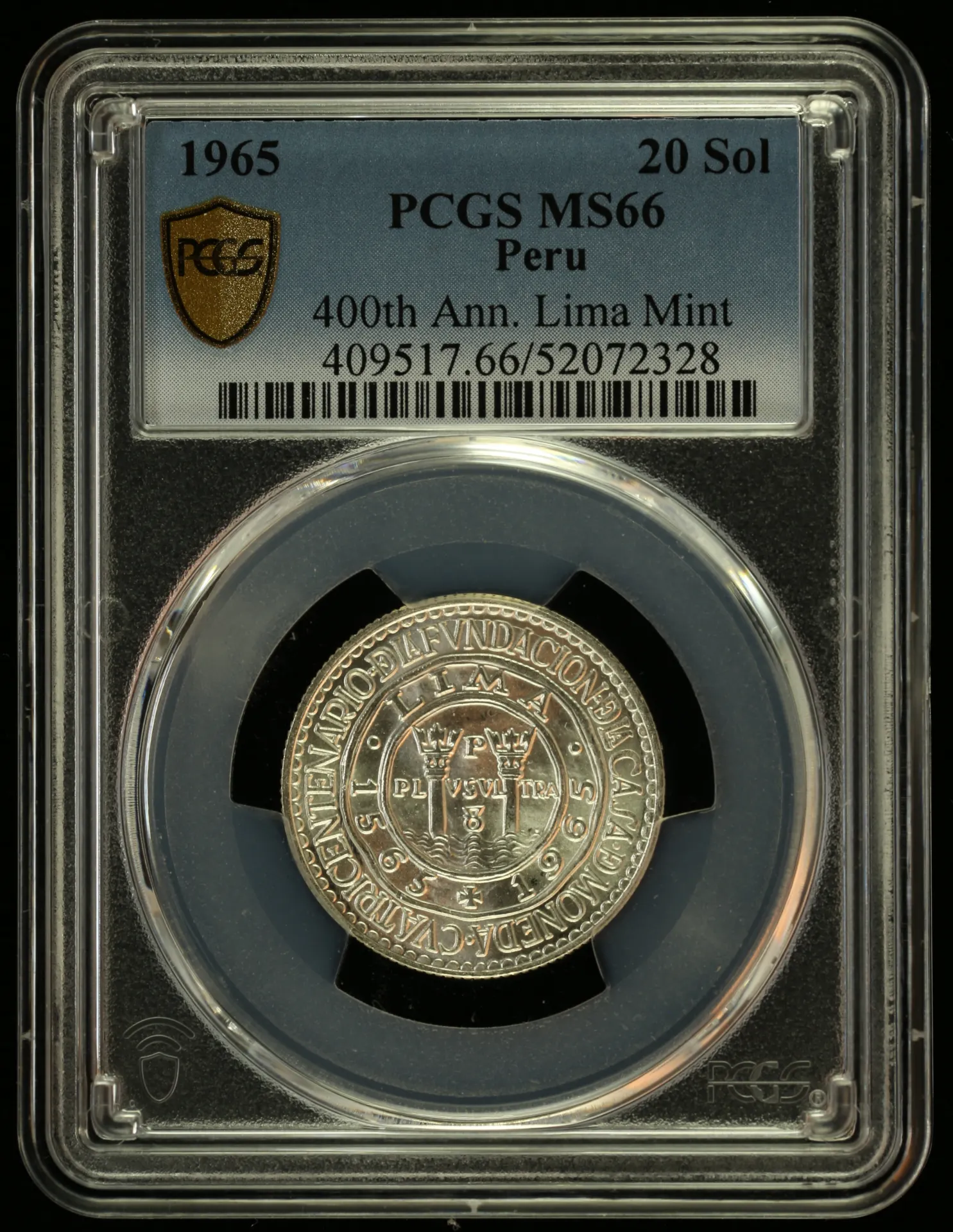 Peru 20 Sol 1965 PCGS MS66 0155788