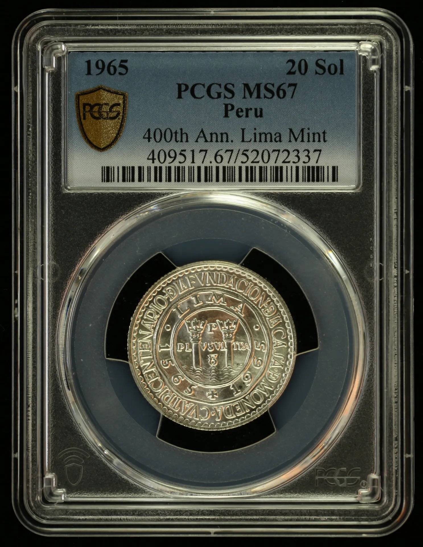Peru 20 Sol 1965 PCGS MS67 0155778