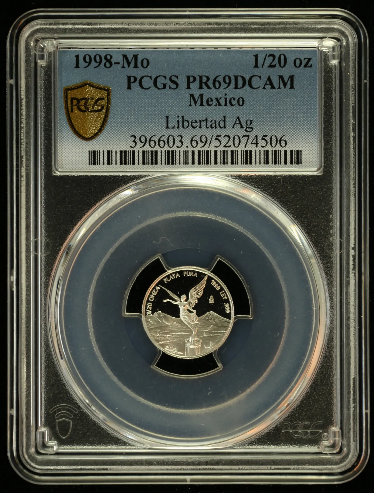1/20 Onza Mexican Coins Modern Silver & Minors Modern Silver & Minors 1/20 Onza 1998 Mo PCGS PR69DCAM 0156253 Modern Silver & Minors 1/20 Onza 1998 Mo PCGS PR69DCAM 0156253