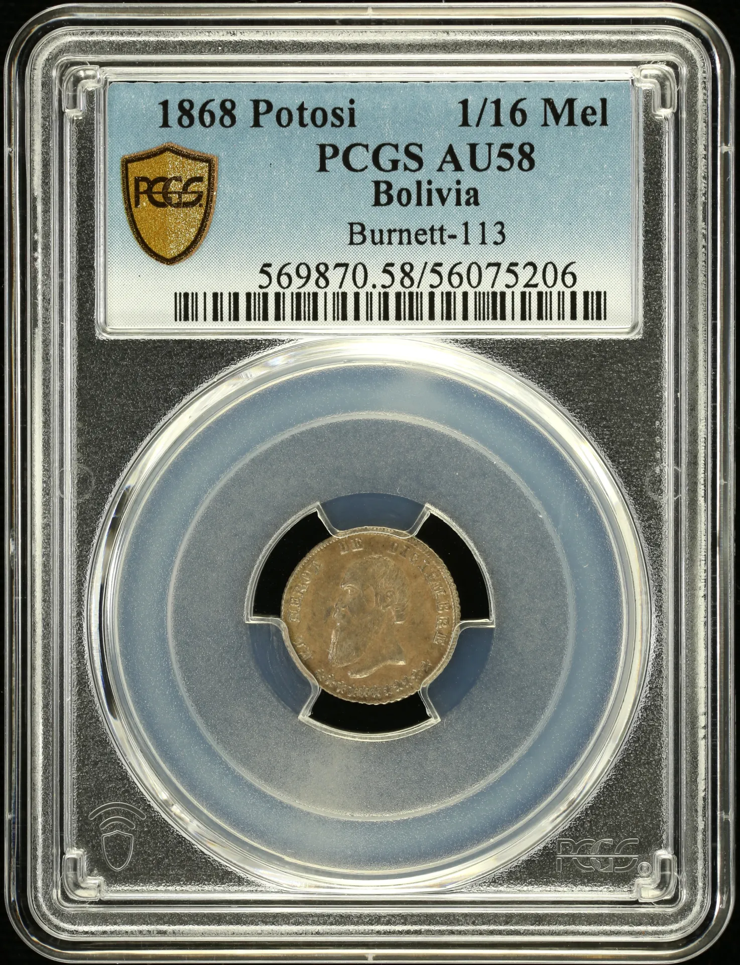 Bolivia Latin American Coins Bolivia 1/16 Melgarejo 1868 Potosi PCGS AU58 0157738 Bolivia 1/16 Melgarejo 1868 Potosi PCGS AU58 0157738