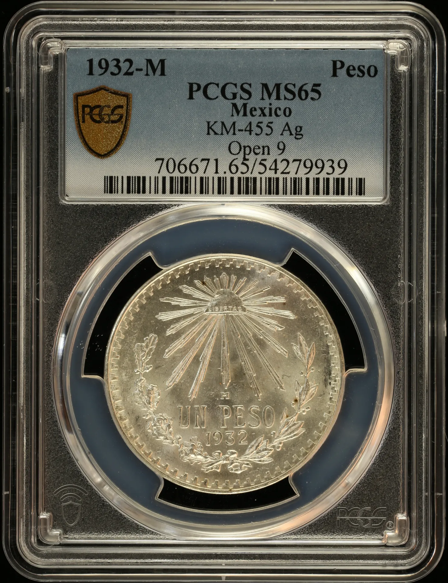 Mexican Coins Modern Silver & Minors Peso Modern Silver & Minors Peso 1932 M KM-455 PCGS MS65 0157474 Modern Silver & Minors Peso 1932 M KM-455 PCGS MS65 0157474