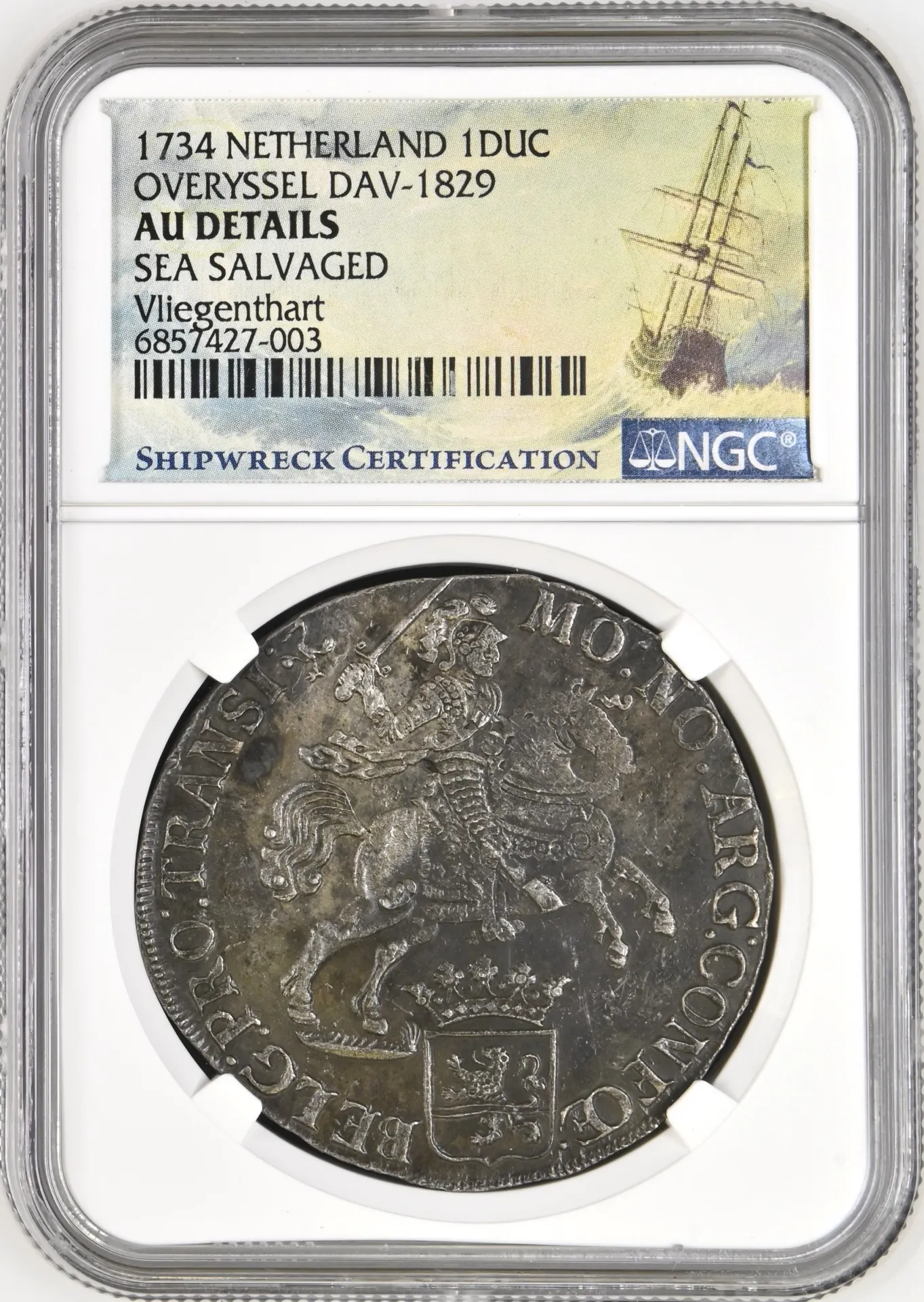 Netherlands Vliegenthart (1735) Ducatoon 1734 Overyssel DAV-1829 NGC AU Details 0157749