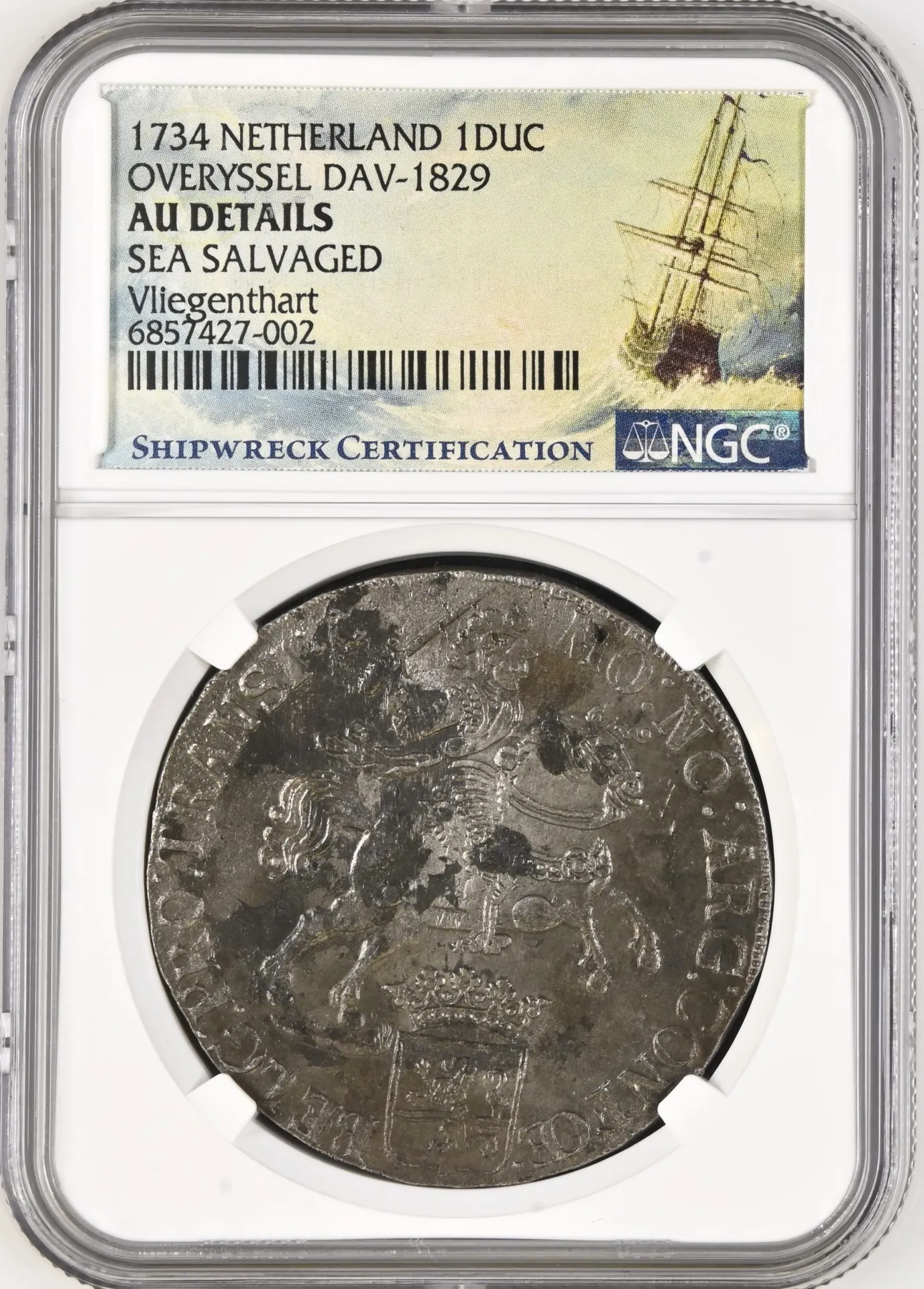 Netherlands Vliegenthart (1735) Ducatoon 1734 Overyssel DAV-1829 NGC AU Details 0157750