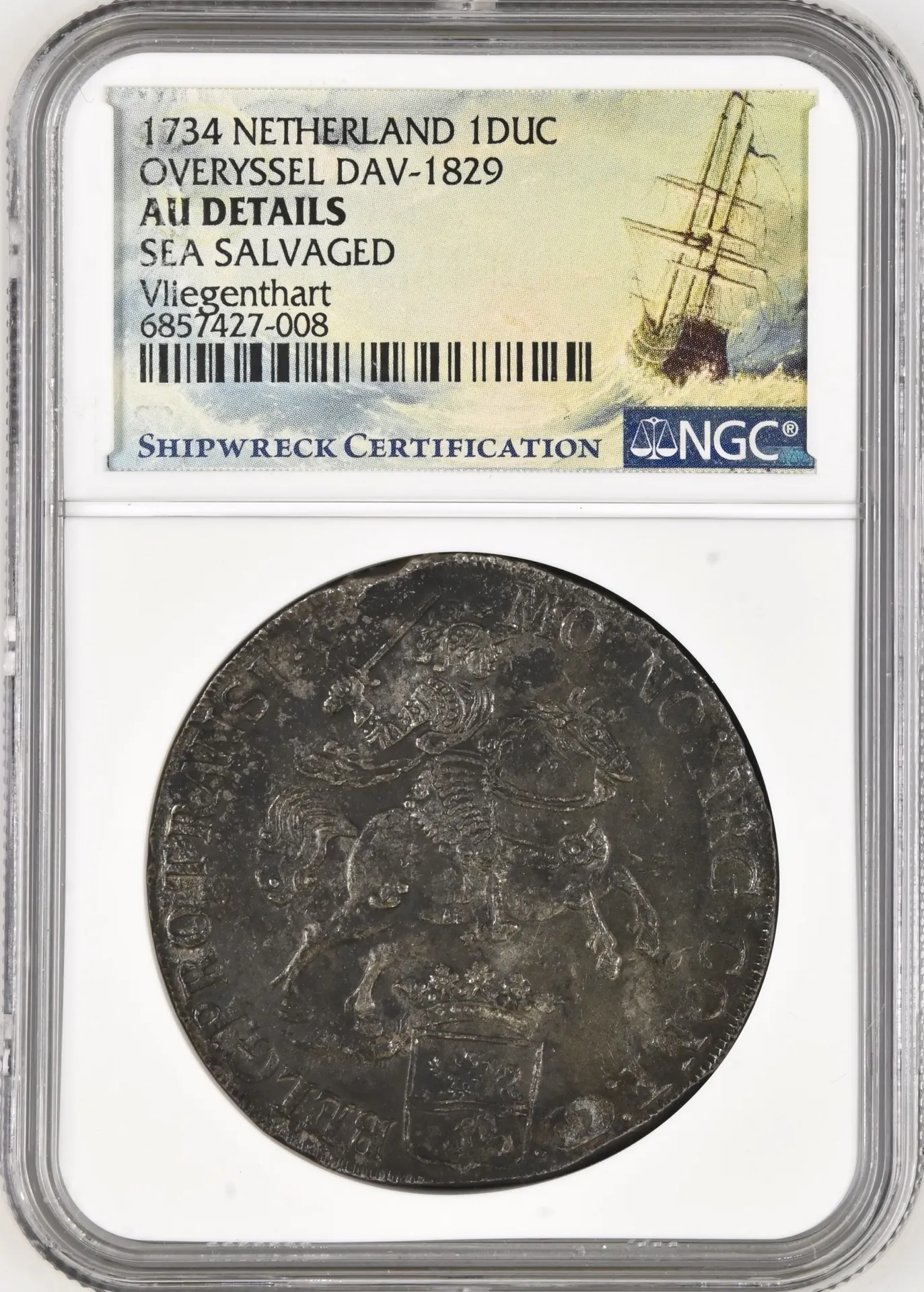 Netherlands Vliegenthart (1735) Ducatoon 1734 Overyssel DAV-1829 NGC AU Details 0157751