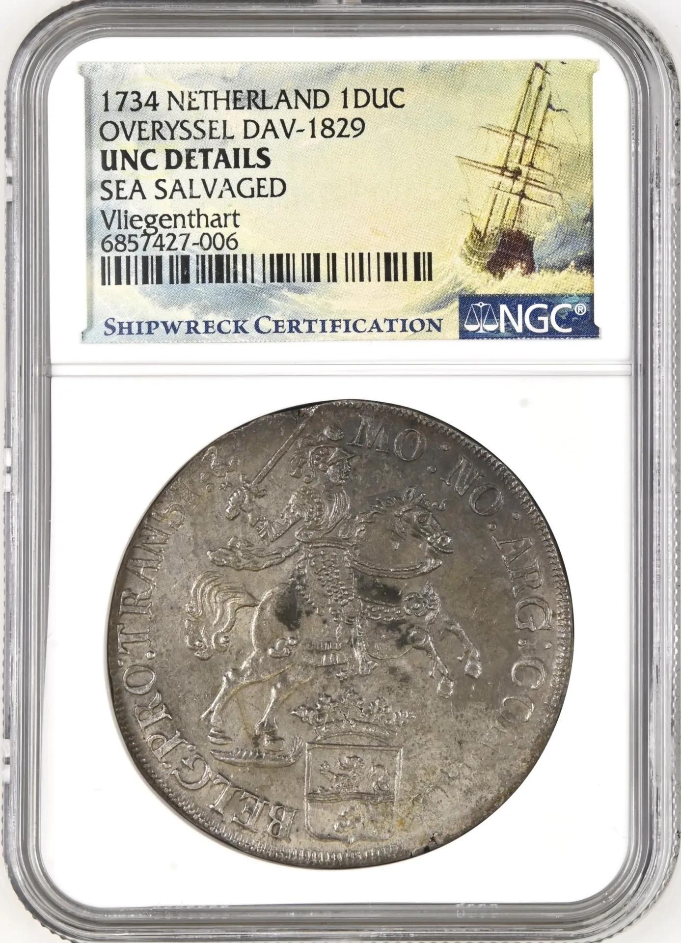 Netherlands Vliegenthart (1735) Ducatoon 1734 Overyssel DAV-1829 NGC UNC Details 0157752