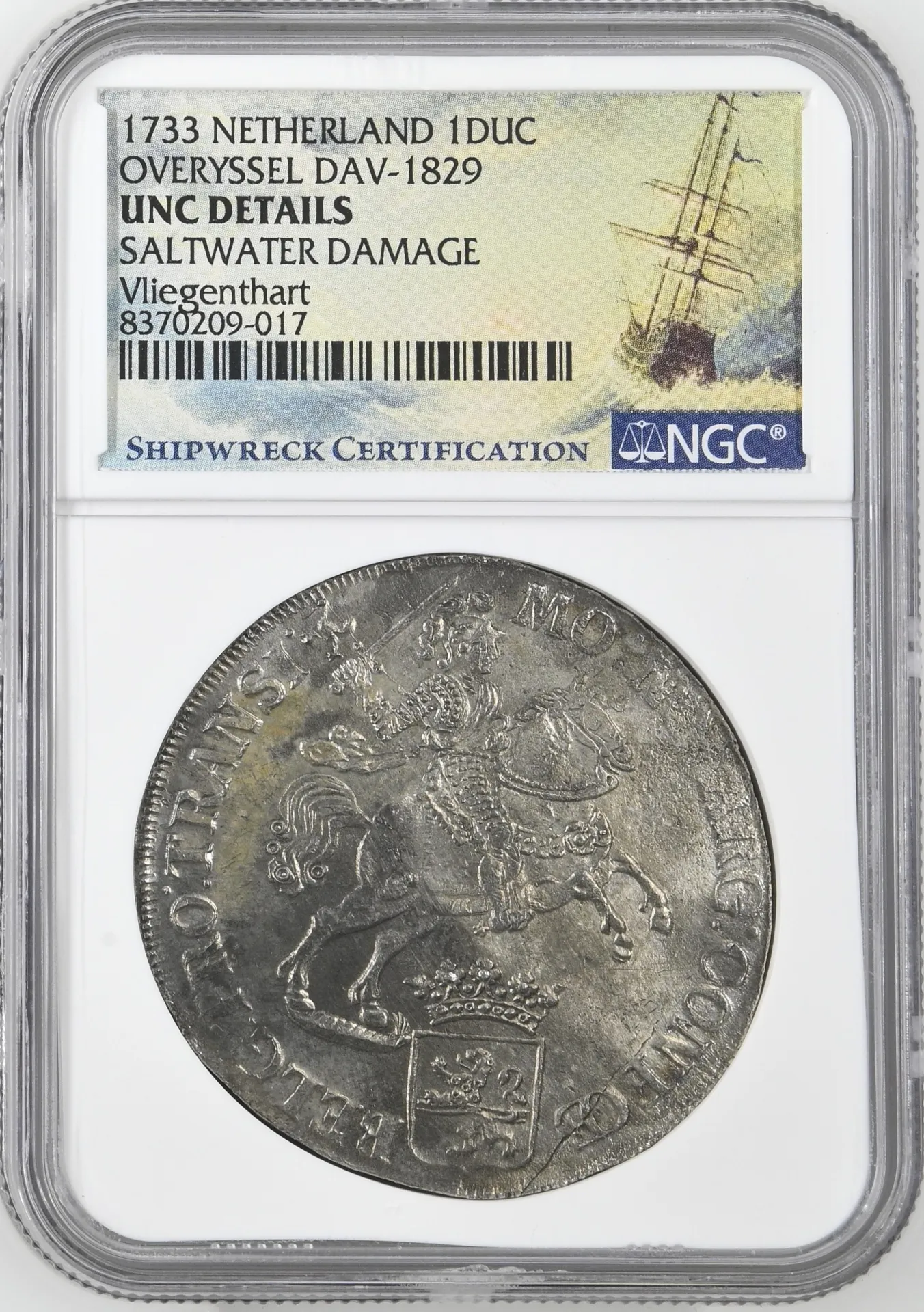 Netherlands Vliegenthart (1735) Ducatoon 1733 Overyssel DAV-1829 NGC UNC Details 0157754
