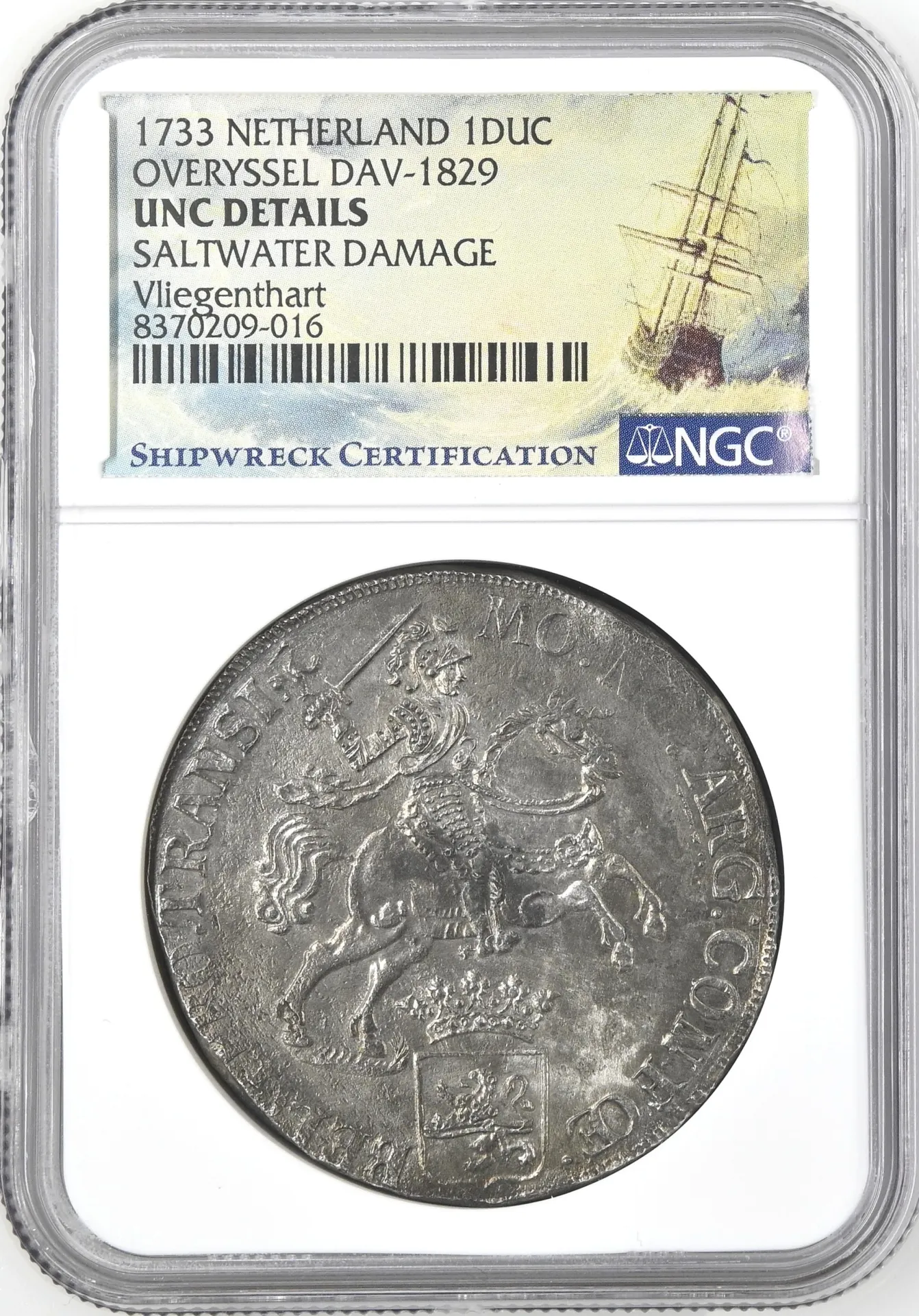 Netherlands Vliegenthart (1735) Ducatoon 1733 Overyssel DAV-1829 NGC UNC Details 0157756