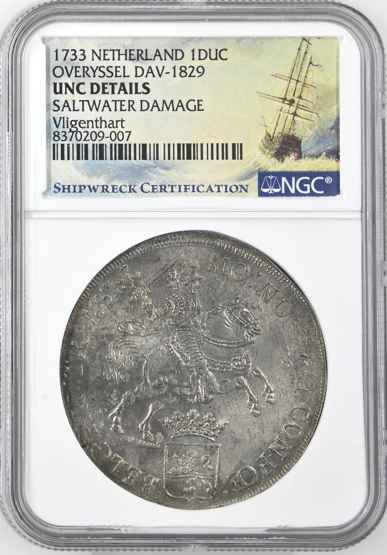 Netherlands Vliegenthart (1735) Ducatoon 1733 Overyssel DAV-1829 NGC UNC Details 0157757
