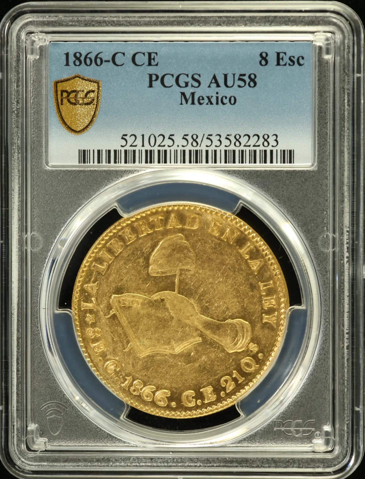 Republic Gold 8 Escudo 1866 C CE PCGS AU58 0157832