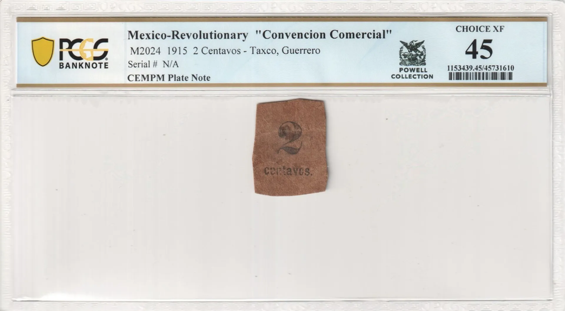 Revolutionary Currency 2 Centavos 1915 Guerrero M2024 PCGS XF45 f_35589