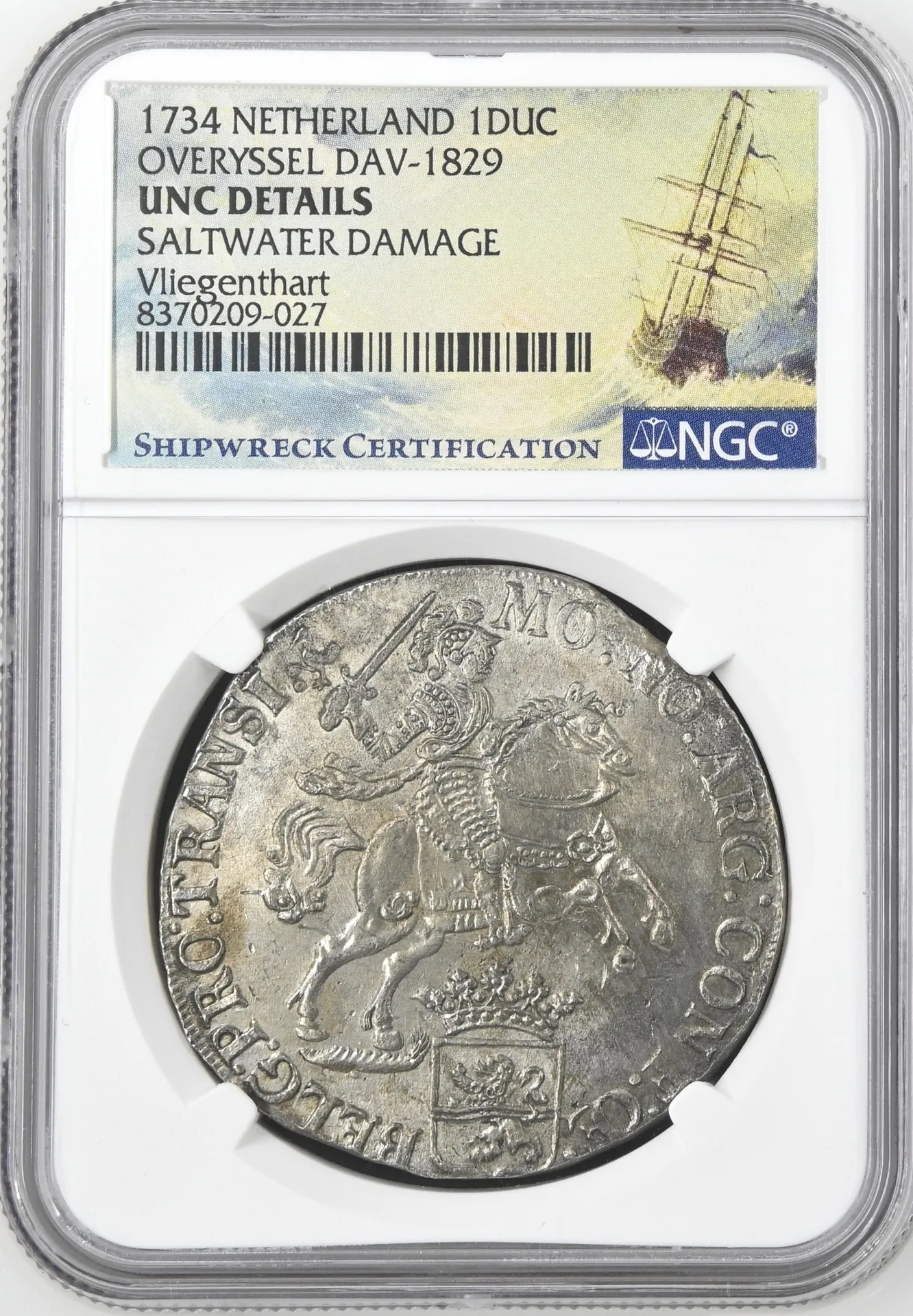 Netherlands Vliegenthart (1735) Ducatoon 1734 Overyssel DAV-1829 NGC UNC Details 0157759