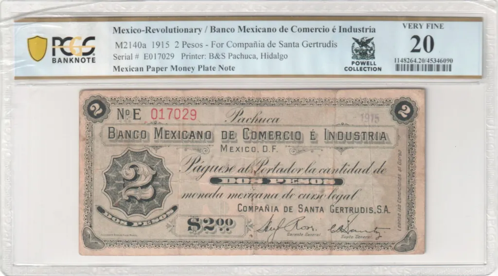 Mexican Currency Revolutionary Currency Revolutionary Currency 2 Pesos 1915 Hidalgo M2140a PCGS VF20 f_35590 Revolutionary Currency 2 Pesos 1915 Hidalgo M2140a PCGS VF20 f_35590