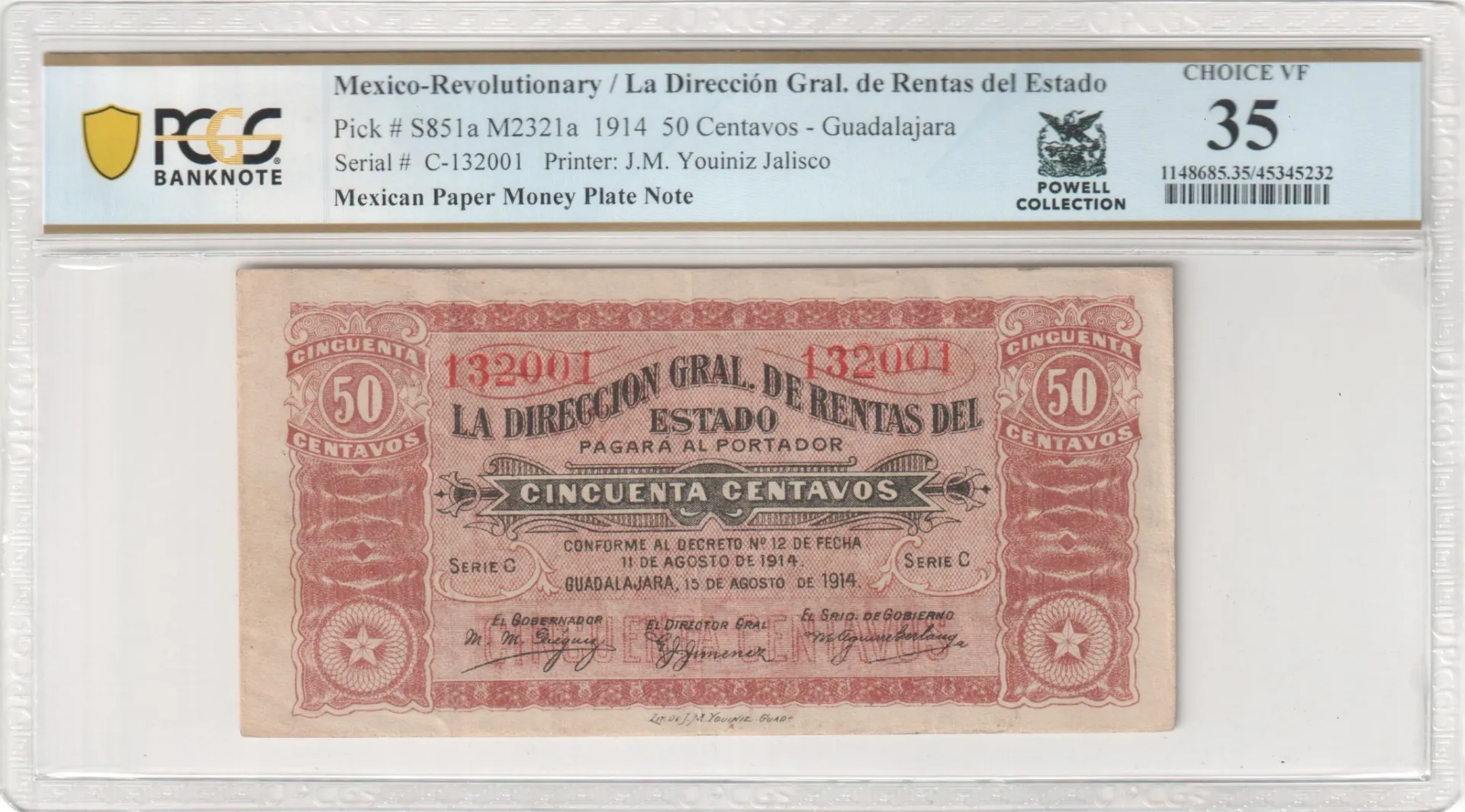 Revolutionary Currency 50 Centavos 1914 Jalisco M2321a PCGS Ch VF35 f_35596