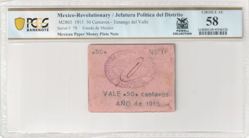 Mexican Currency Revolutionary Currency Revolutionary Currency 50 Centavos 1915 Mexico M2803 PCGS Ch AU58 f_35598 Revolutionary Currency 50 Centavos 1915 Mexico M2803 PCGS Ch AU58 f_35598