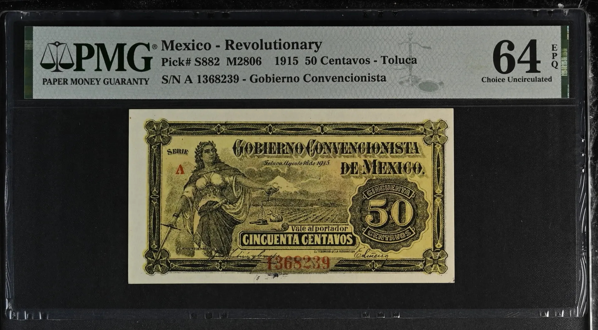 Mexican Currency Revolutionary Currency Revolutionary Currency 50 Centavos 1915 Mexico M2806 PMG Ch UNC64 EPQ f_35599 Revolutionary Currency 50 Centavos 1915 Mexico M2806 PMG Ch UNC64 EPQ f_35599
