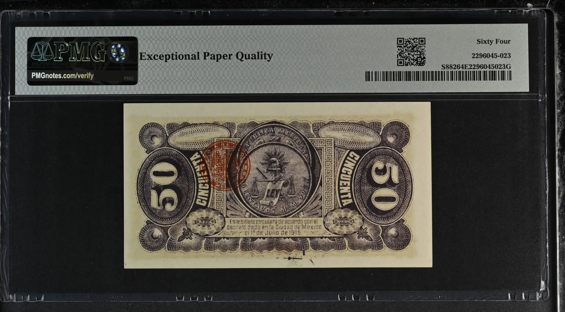 Mexican Currency Revolutionary Currency Revolutionary Currency 50 Centavos 1915 Mexico M2806 PMG Ch UNC64 EPQ f_35599 Revolutionary Currency 50 Centavos 1915 Mexico M2806 PMG Ch UNC64 EPQ f_35599Revolutionary Currency 50 Centavos 1915 Mexico M2806 PMG Ch UNC64 EPQ f_35599 - Image 2