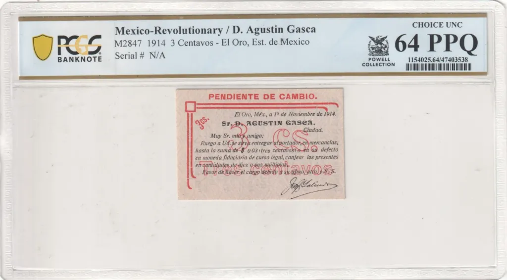 Mexican Currency Revolutionary Currency Revolutionary Currency 3 Centavos 1914 Mexico M2847 PCGS Ch UNC64 PPQ f_35600 Revolutionary Currency 3 Centavos 1914 Mexico M2847 PCGS Ch UNC64 PPQ f_35600