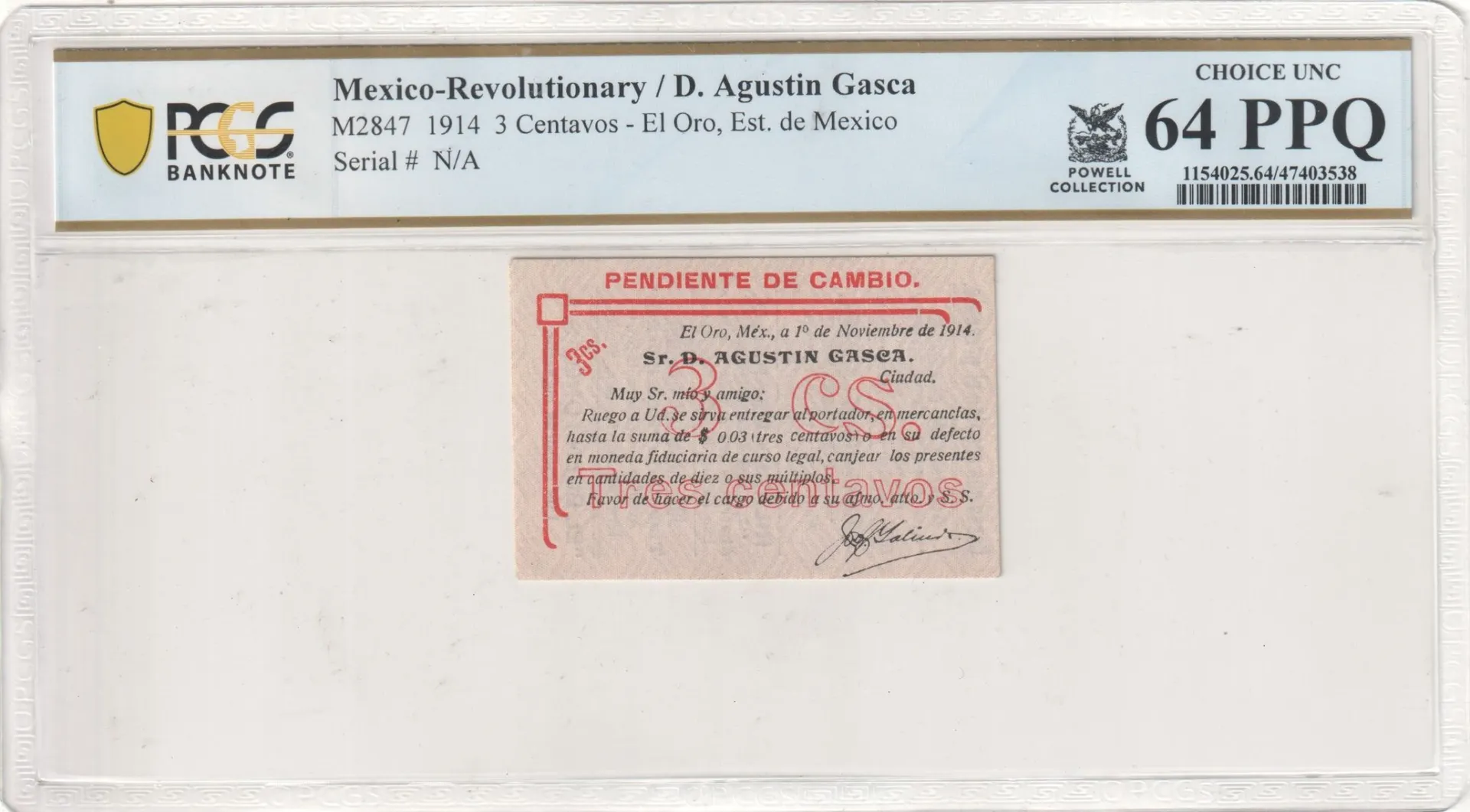 Mexican Currency Revolutionary Currency Revolutionary Currency 3 Centavos 1914 Mexico M2847 PCGS Ch UNC64 PPQ f_35600 Revolutionary Currency 3 Centavos 1914 Mexico M2847 PCGS Ch UNC64 PPQ f_35600