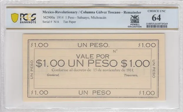 Mexican Currency Revolutionary Currency Revolutionary Currency Peso 1914 Michoacan M2900a PCGS Ch UNC64 f_35602 Revolutionary Currency Peso 1914 Michoacan M2900a PCGS Ch UNC64 f_35602