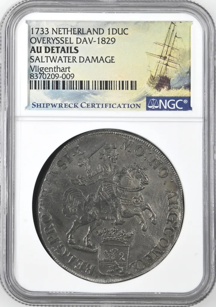 Europe Netherlands Shipwreck Coins Vliegenthart (1735) World Coins Netherlands Vliegenthart (1735) Ducatoon 1733 Overyssel DAV-1829 NGC AU Details 0157761 Netherlands Vliegenthart (1735) Ducatoon 1733 Overyssel DAV-1829 NGC AU Details 0157761