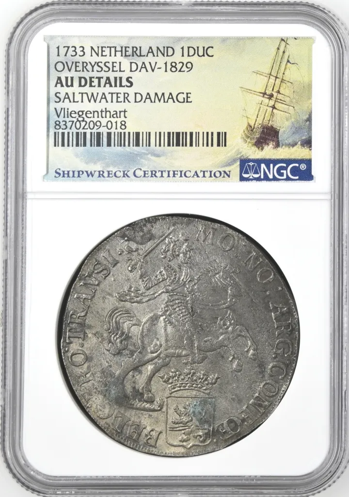 Europe Netherlands Shipwreck Coins Vliegenthart (1735) World Coins Netherlands Vliegenthart (1735) Ducatoon 1733 Overyssel DAV-1829 NGC AU Details 0157762 Netherlands Vliegenthart (1735) Ducatoon 1733 Overyssel DAV-1829 NGC AU Details 0157762