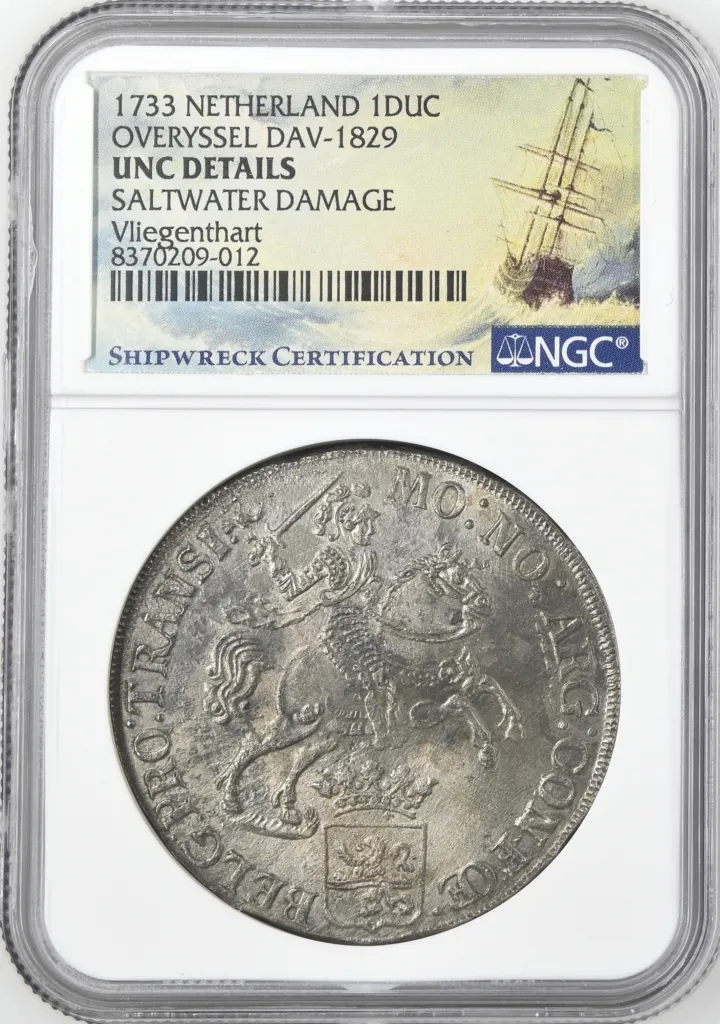 Europe Netherlands Shipwreck Coins Vliegenthart (1735) World Coins Netherlands Vliegenthart (1735) Ducatoon 1733 Overyssel DAV-1829 NGC AU Details 0157764 Netherlands Vliegenthart (1735) Ducatoon 1733 Overyssel DAV-1829 NGC AU Details 0157764