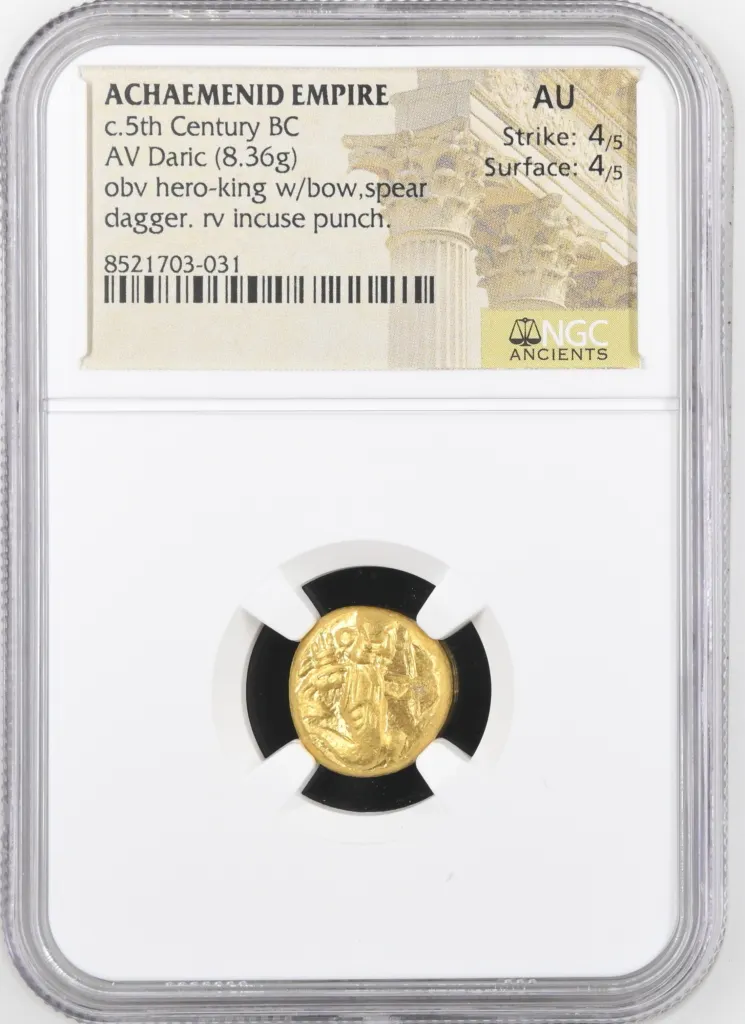 Achaemenid Kings Ancient Coins Greek Persia Persia, Achaemenid Kings c.5th Century BC AV Daric NGC AU 0157644 Persia, Achaemenid Kings c.5th Century BC AV Daric NGC AU 0157644