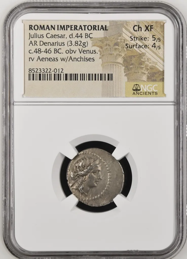 Ancient Coins Roman Imperatorial Roman Imperatorial Julius Caesar d.44 BC AR Denarius NGC Ch XF 0157645 Roman Imperatorial Julius Caesar d.44 BC AR Denarius NGC Ch XF 0157645