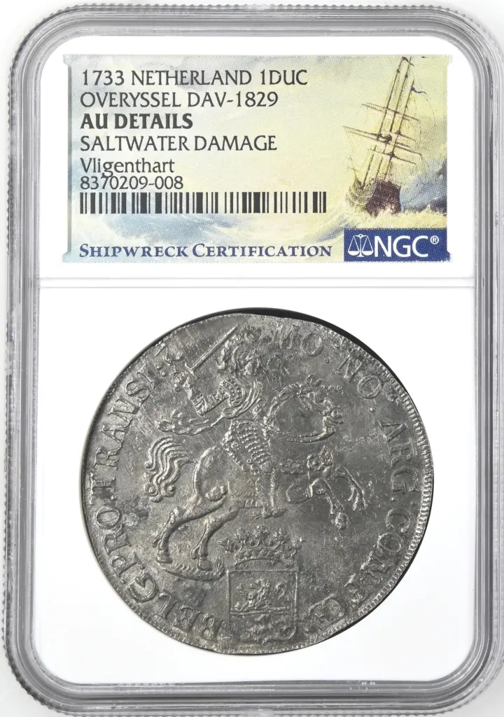 Europe Netherlands Shipwreck Coins Vliegenthart (1735) World Coins Netherlands Vliegenthart (1735) Ducatoon 1733 Overyssel DAV-1829 NGC AU Details 0157765 Netherlands Vliegenthart (1735) Ducatoon 1733 Overyssel DAV-1829 NGC AU Details 0157765