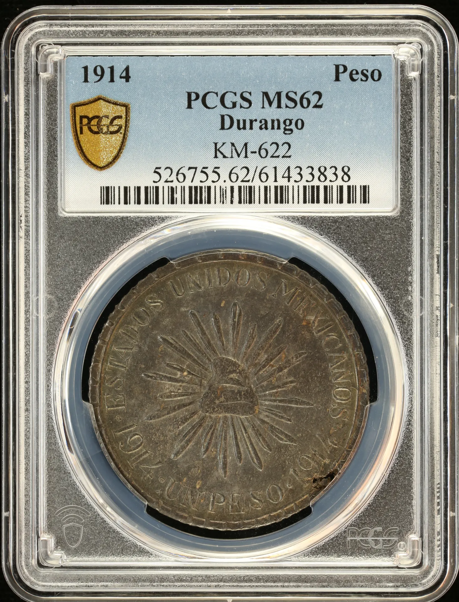 Durango Mexican Coins Revolution Durango Peso 1914 Durango KM-622 PCGS MS62 0157650 Durango Peso 1914 Durango KM-622 PCGS MS62 0157650