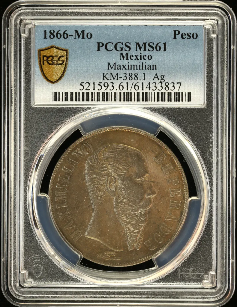 Imperial Era Mexican Coins Imperial Era Peso 1866 Mo KM-388.1 PCGS MS61 0157651 Imperial Era Peso 1866 Mo KM-388.1 PCGS MS61 0157651