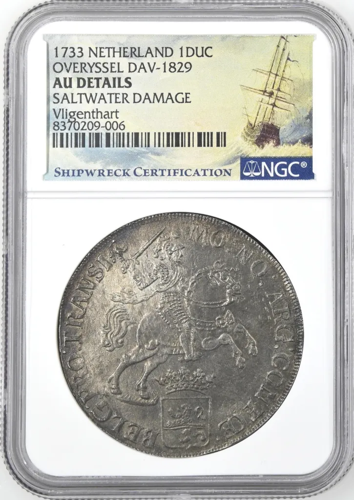 Europe Netherlands Shipwreck Coins Vliegenthart (1735) World Coins Netherlands Vliegenthart (1735) Ducatoon 1733 Overyssel DAV-1829 NGC AU Details 0157766 Netherlands Vliegenthart (1735) Ducatoon 1733 Overyssel DAV-1829 NGC AU Details 0157766