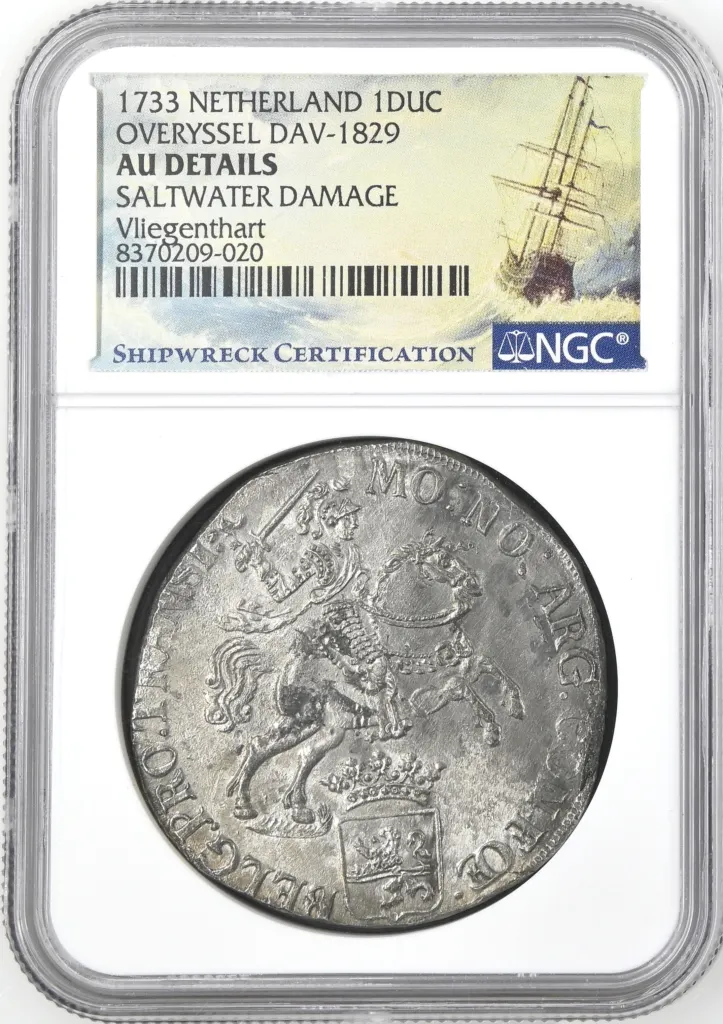 Europe Netherlands Shipwreck Coins Vliegenthart (1735) World Coins Netherlands Vliegenthart (1735) Ducatoon 1733 Overyssel DAV-1829 NGC AU Details 0157767 Netherlands Vliegenthart (1735) Ducatoon 1733 Overyssel DAV-1829 NGC AU Details 0157767