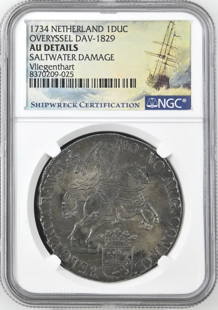 Europe Netherlands Shipwreck Coins Vliegenthart (1735) World Coins Netherlands Vliegenthart (1735) Ducatoon 1734 Overyssel DAV-1829 NGC AU Details 0157768 Netherlands Vliegenthart (1735) Ducatoon 1734 Overyssel DAV-1829 NGC AU Details 0157768