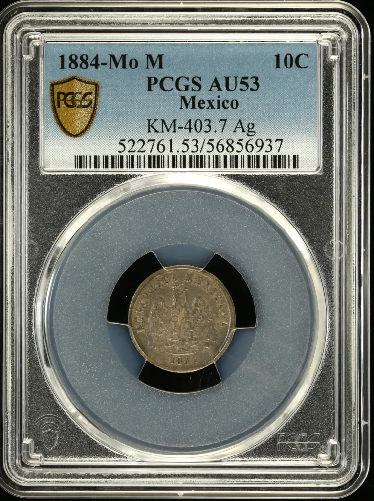 Mexican Coins Republic Silver & Minors Republic Silver & Minors 10 Centavo 1884 Mo M PCGS AU53 0157686 Republic Silver & Minors 10 Centavo 1884 Mo M PCGS AU53 0157686