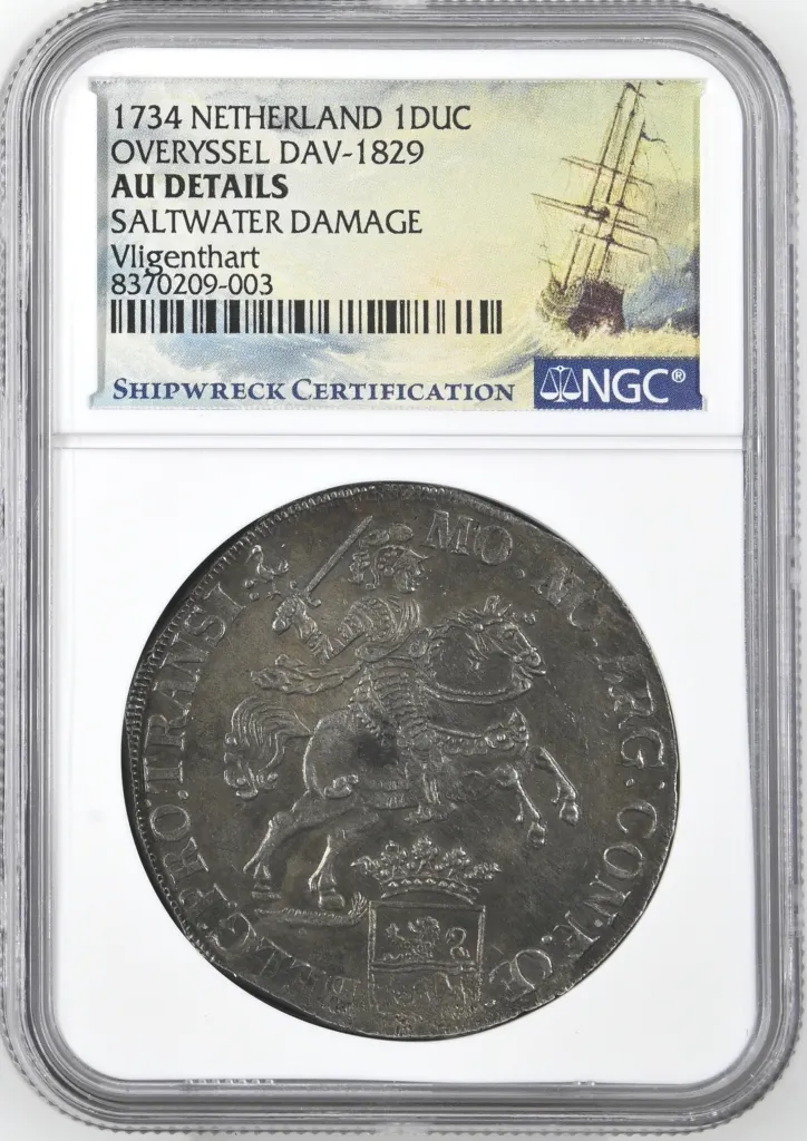 Europe Netherlands Shipwreck Coins Vliegenthart (1735) World Coins Netherlands Vliegenthart (1735) Ducatoon 1734 Overyssel DAV-1829 NGC AU Details 0157769 Netherlands Vliegenthart (1735) Ducatoon 1734 Overyssel DAV-1829 NGC AU Details 0157769