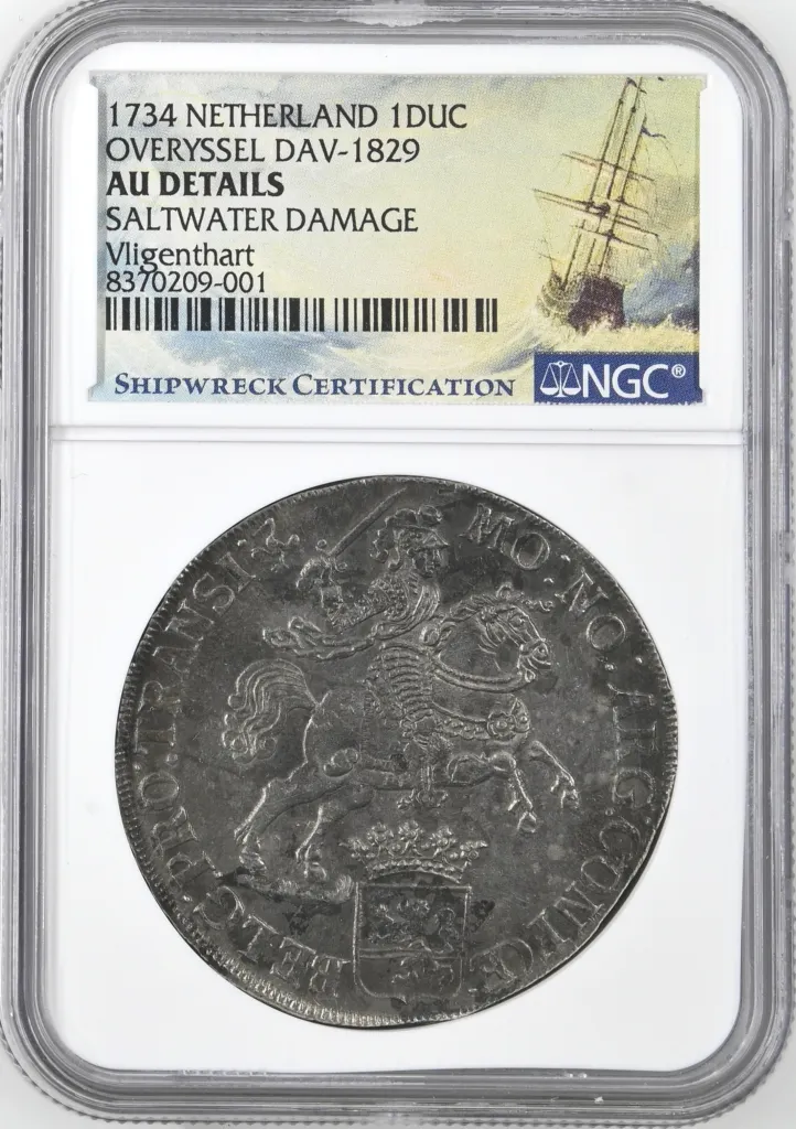 Europe Netherlands Shipwreck Coins Vliegenthart (1735) World Coins Netherlands Vliegenthart (1735) Ducatoon 1734 Overyssel DAV-1829 NGC AU Details 0157772 Netherlands Vliegenthart (1735) Ducatoon 1734 Overyssel DAV-1829 NGC AU Details 0157772